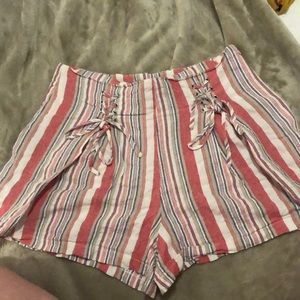 Striped shorts with braided front